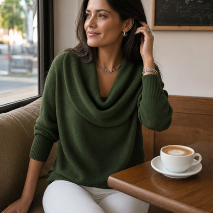 Draped Cowl-Neck Relaxed Knit Jumper