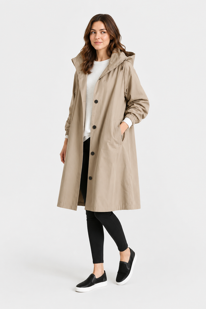 Oversized Button-Front Water Resistant Parka Coat with Hood