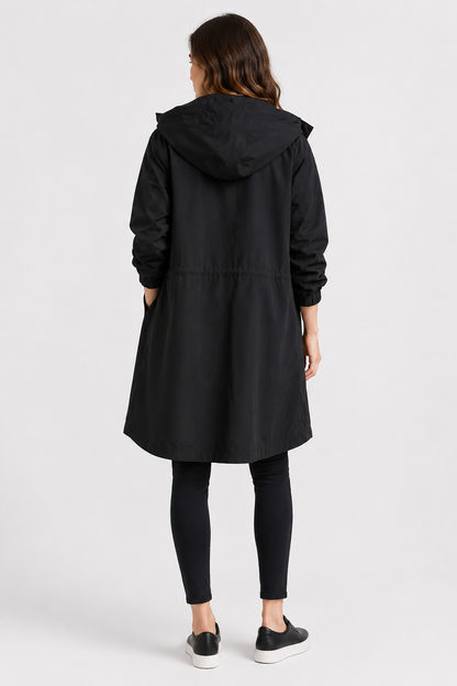 Oversized Button-Front Water Resistant Parka Coat with Hood