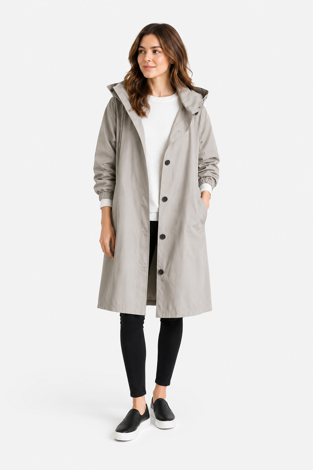 Oversized Button-Front Water Resistant Parka Coat with Hood