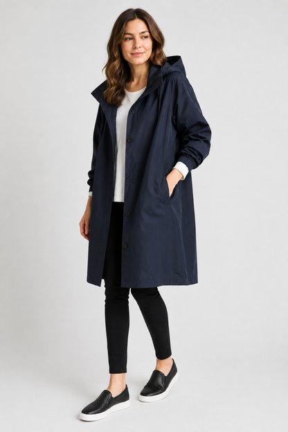 Oversized Button-Front Water Resistant Parka Coat with Hood