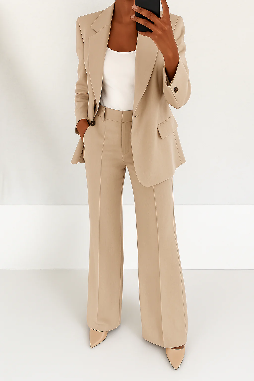 Freya Tailored Blazer & Trouser Suit - Beige