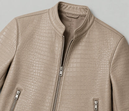 Croc-Embossed Faux Leather Jacket