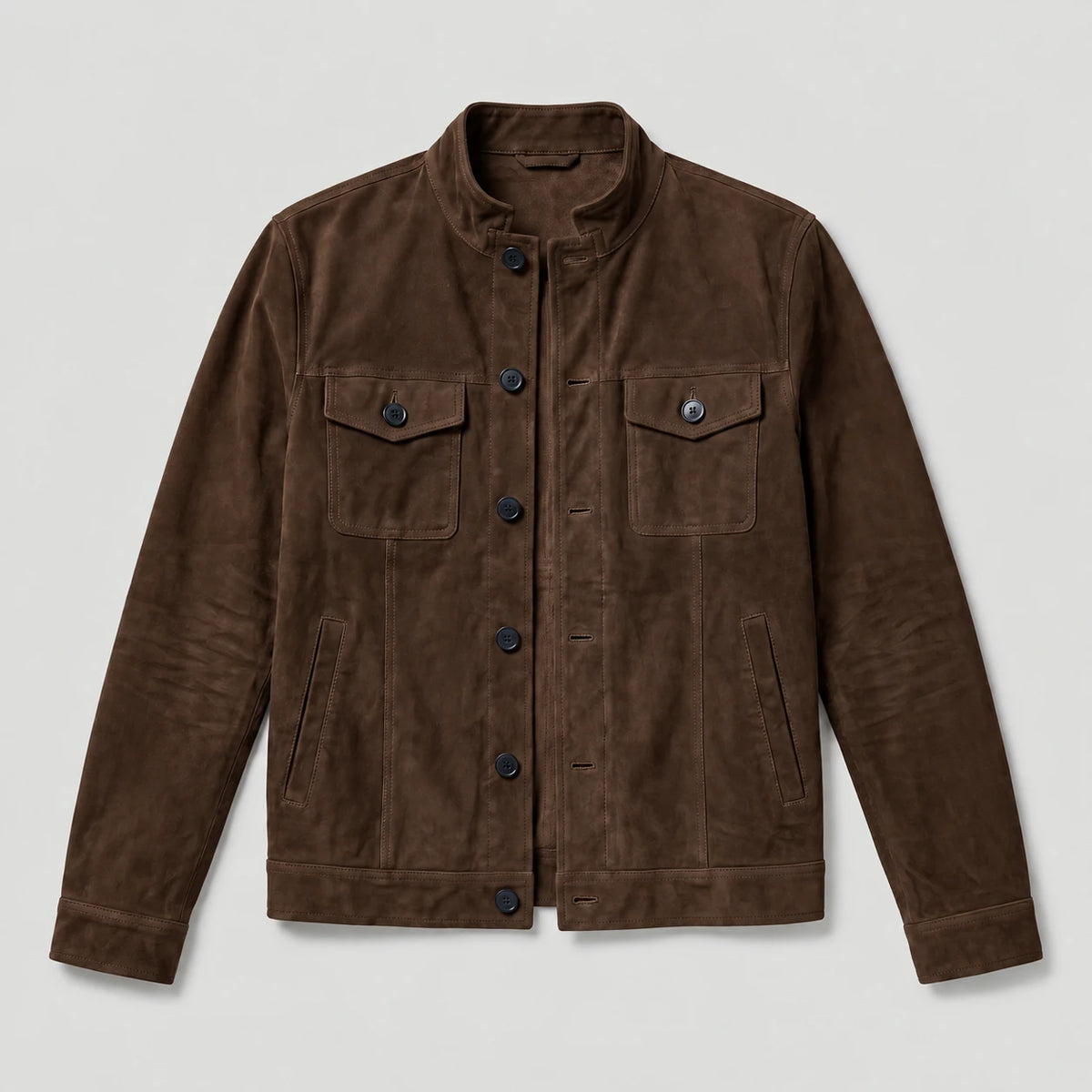 Button-Up Suede Trucker Jacket - Brown