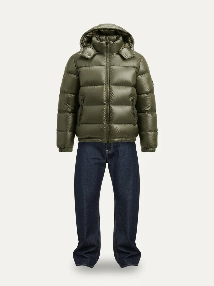 Hooded Quilted Puffer Jacket - Khaki