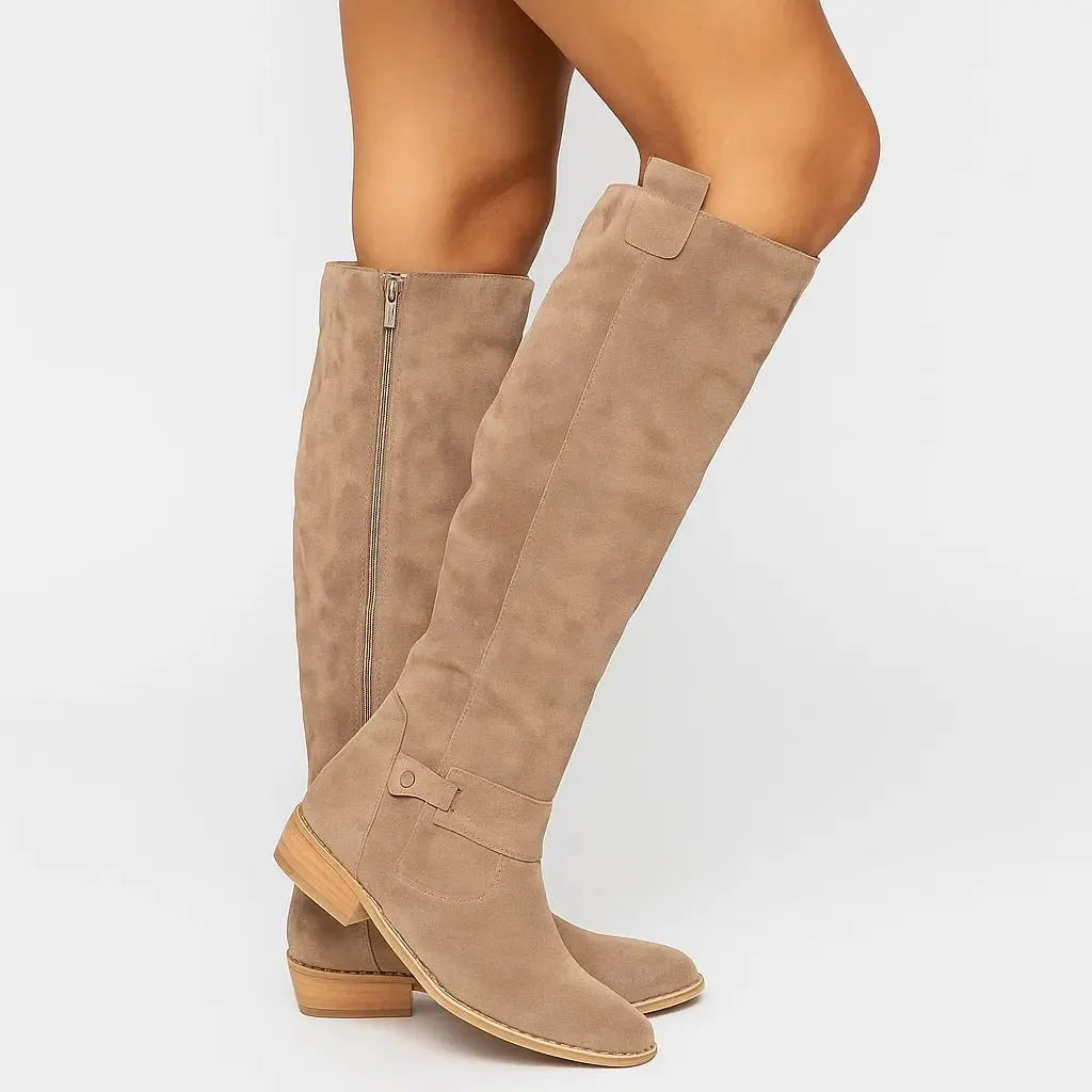 Ivy Suede Knee-High Boots - Beige