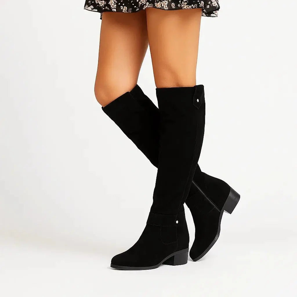 Ivy Suede Knee-High Boots - Black