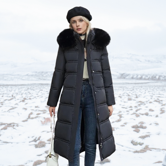 Fur-Hood Waterproof Long Parka - Black