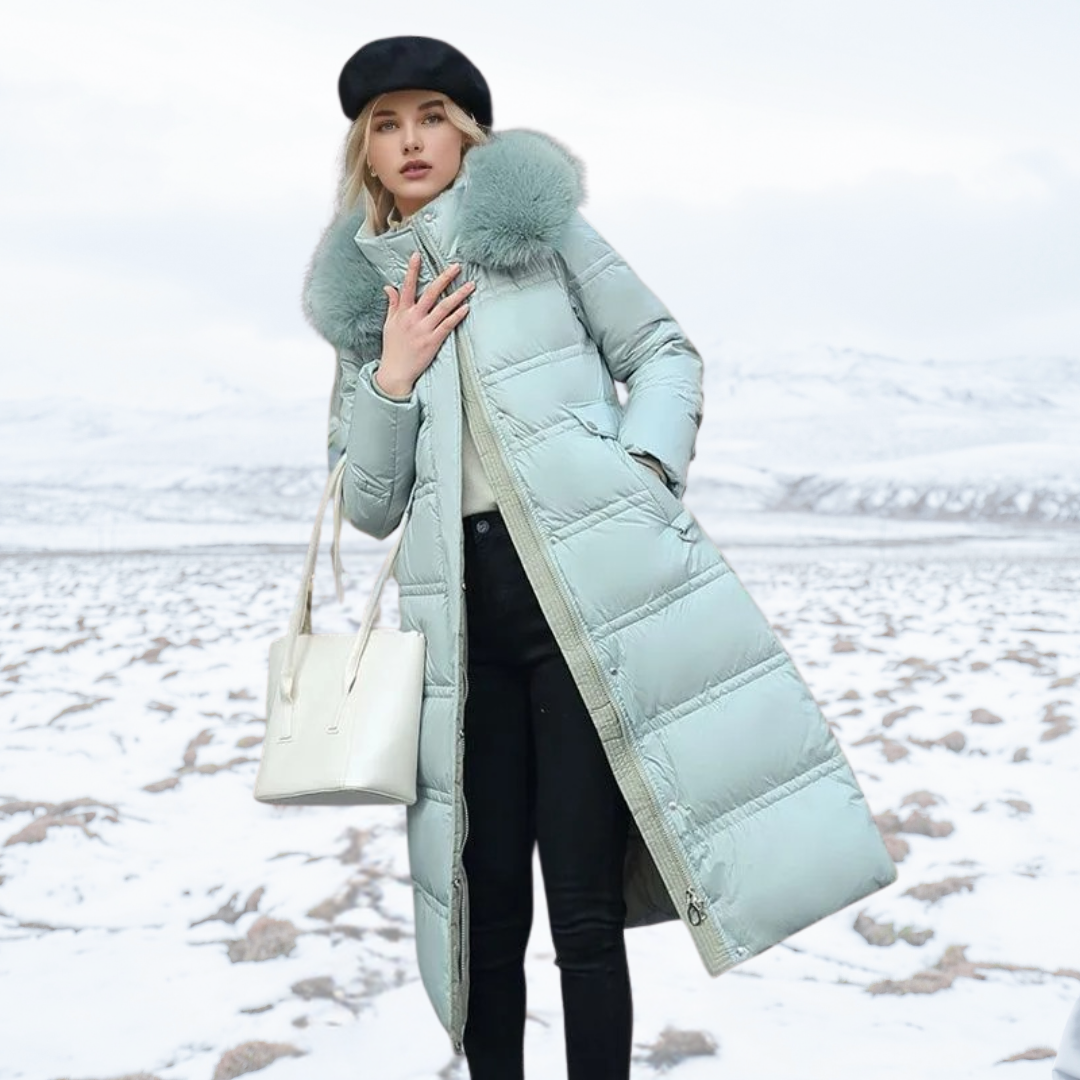Fur-Hood Waterproof Long Parka - Blue