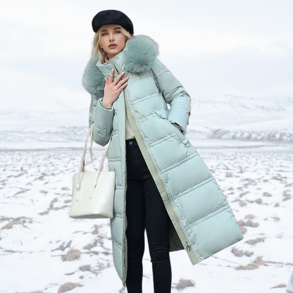 Fur-Hood Waterproof Long Parka - Blue