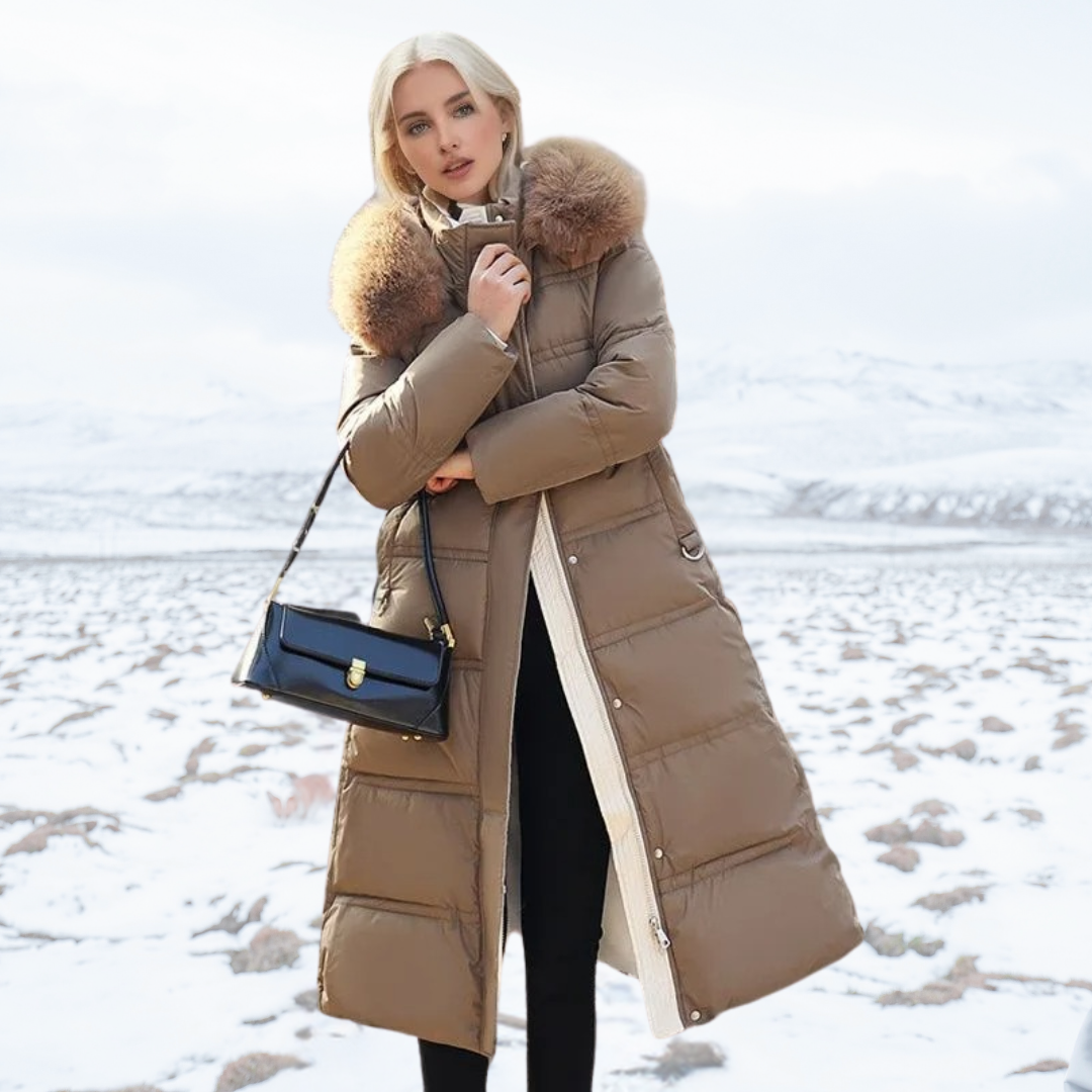 Fur-Hood Waterproof Long Parka - Brown