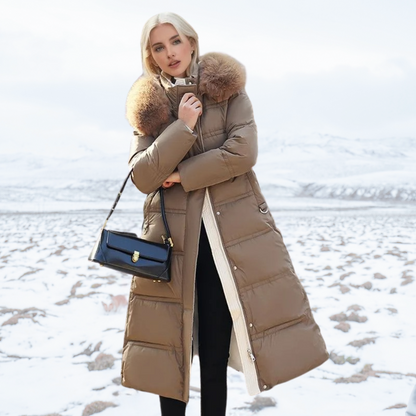 Fur-Hood Waterproof Long Parka - Brown