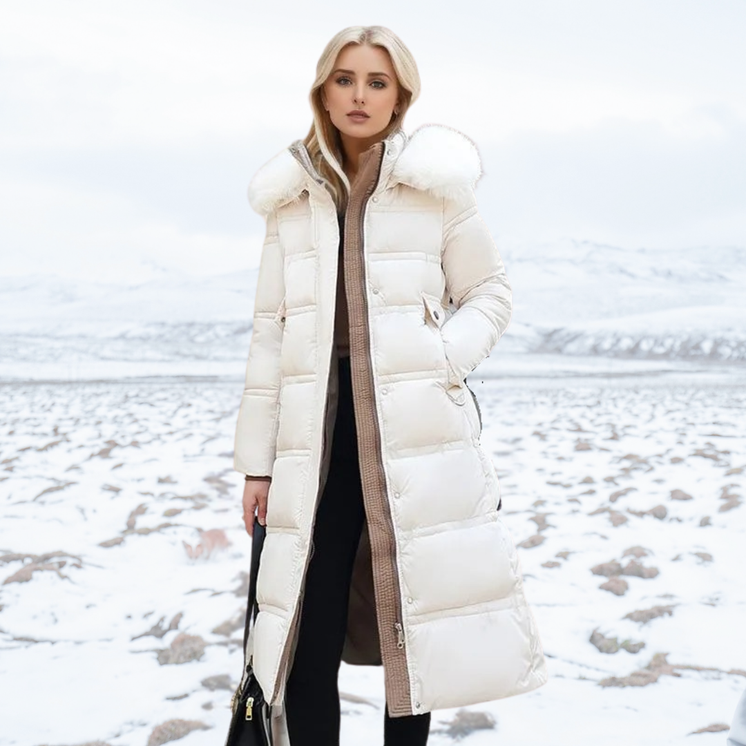 Fur-Hood Waterproof Long Parka - White