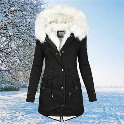 Fur-Lined Hooded Jacket - Black