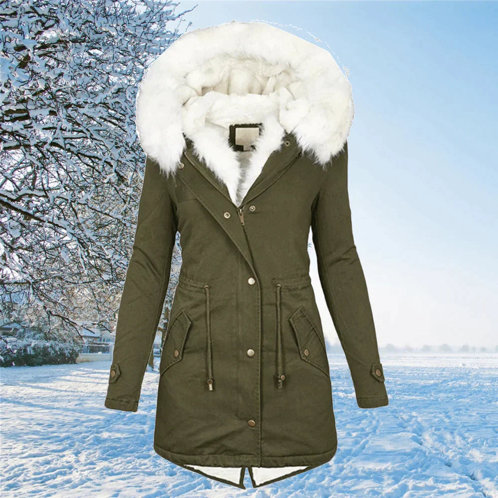 Fur-Lined Hooded Jacket - Green