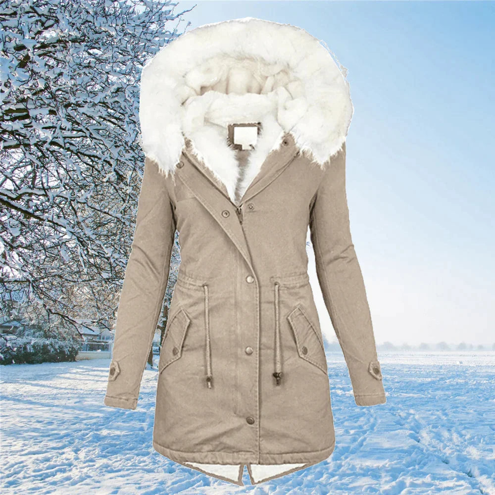 Fur-Lined Hooded Jacket - Khaki