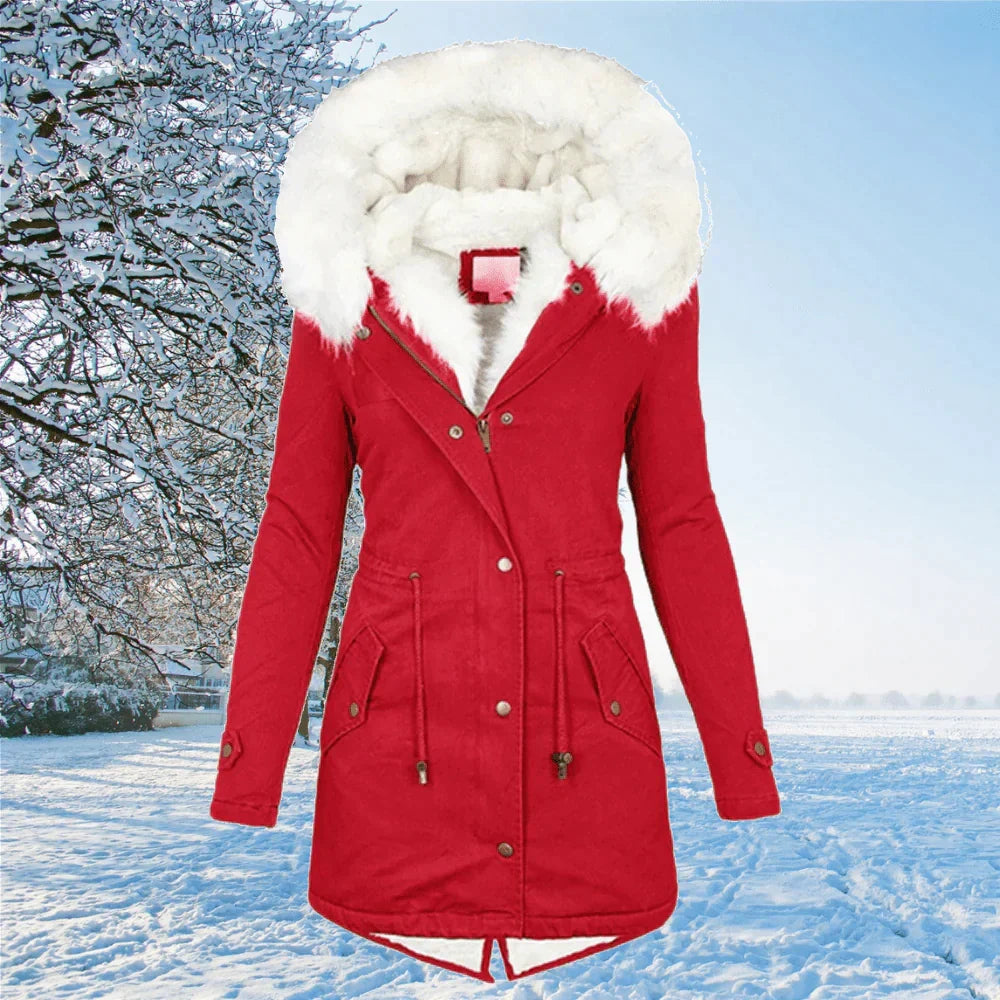 Fur-Lined Hooded Jacket - Red