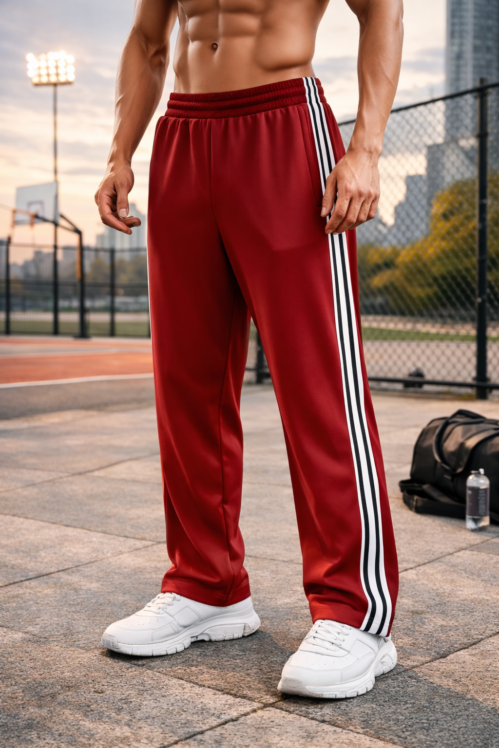 Men's Lightweight Drawstring Training Trousers - Red