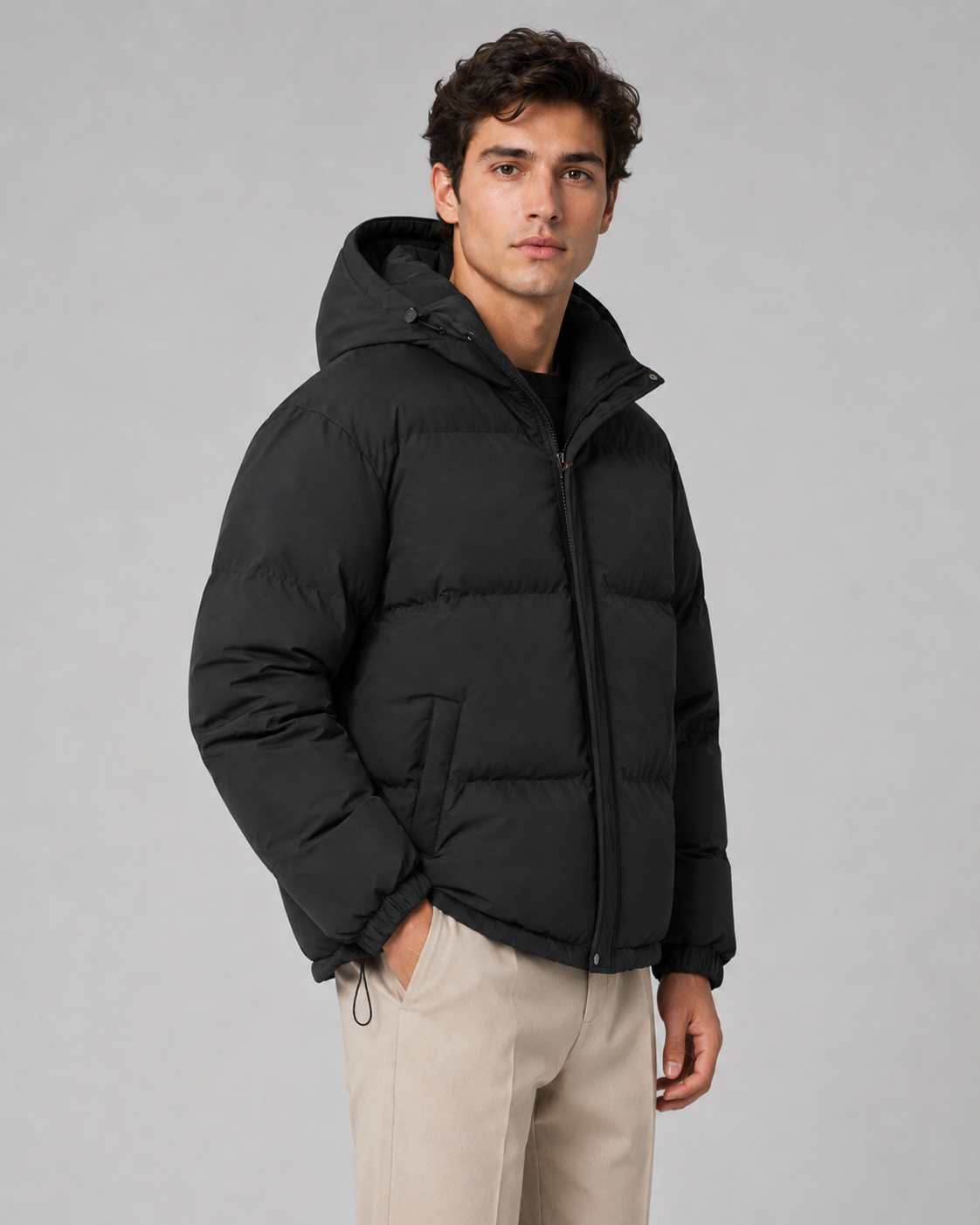Hooded Puffer Jacket - Light Blue, back view
