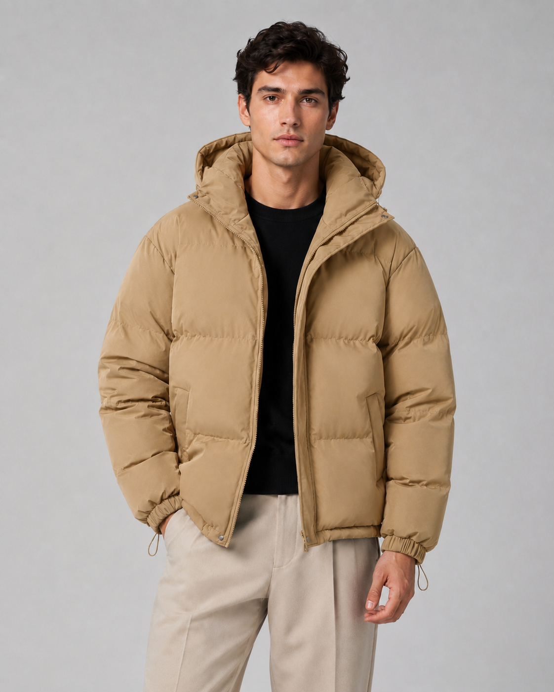 Hooded Puffer Jacket - Light Blue, detail