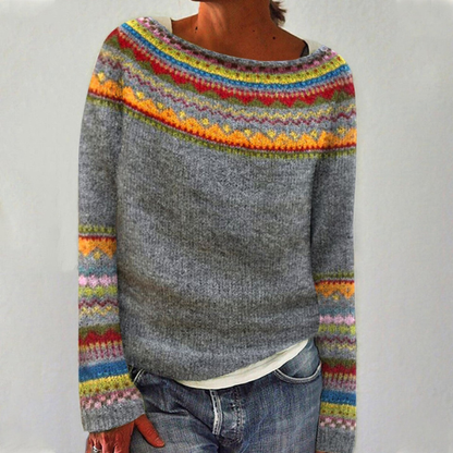 Relaxed Winter Knit Christmas Jumper - Grey Orange