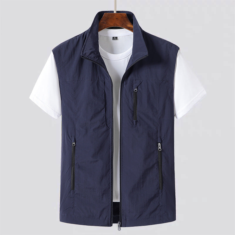 Lightweight Zip-Front Utility Gilet with Pockets - Navy Blue