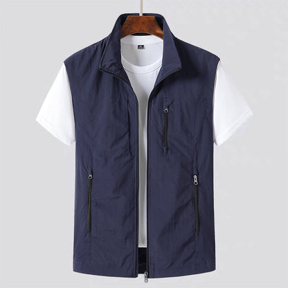 Lightweight Zip-Front Utility Gilet with Pockets - Navy Blue