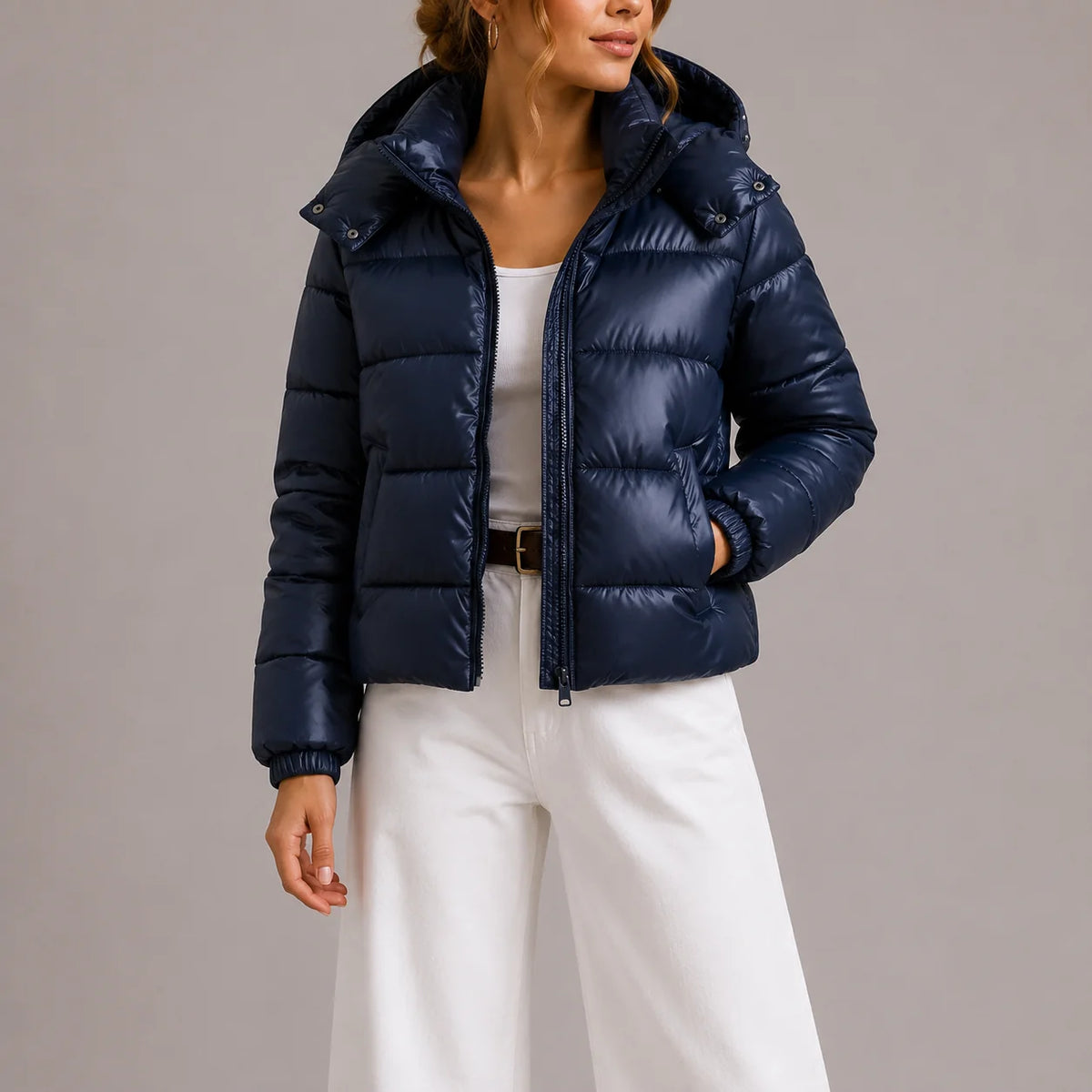 Quilted Hooded Jacket - Shiny Puffer Coat