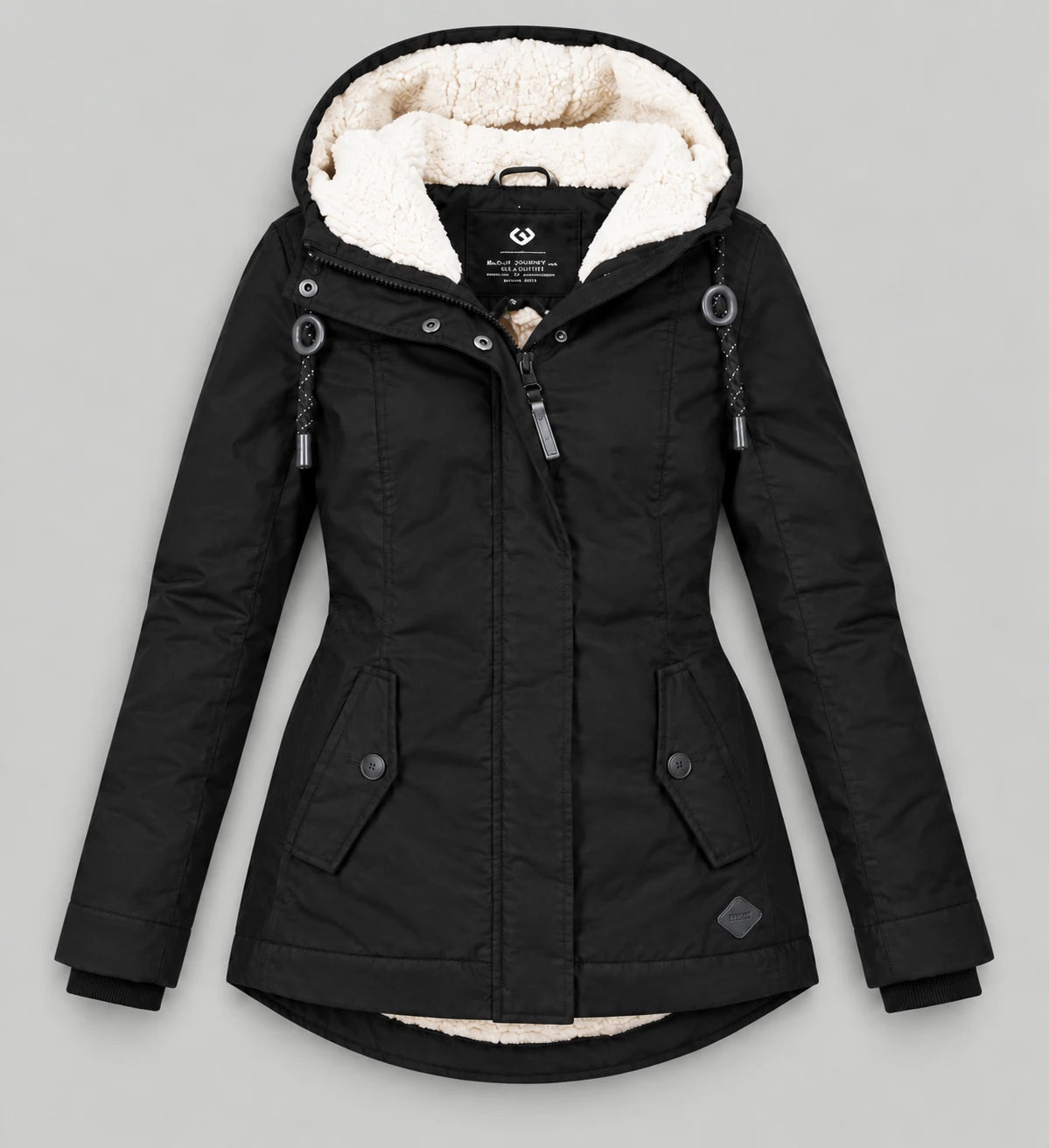 Sherpa-Lined Hooded Winter Parka - Black