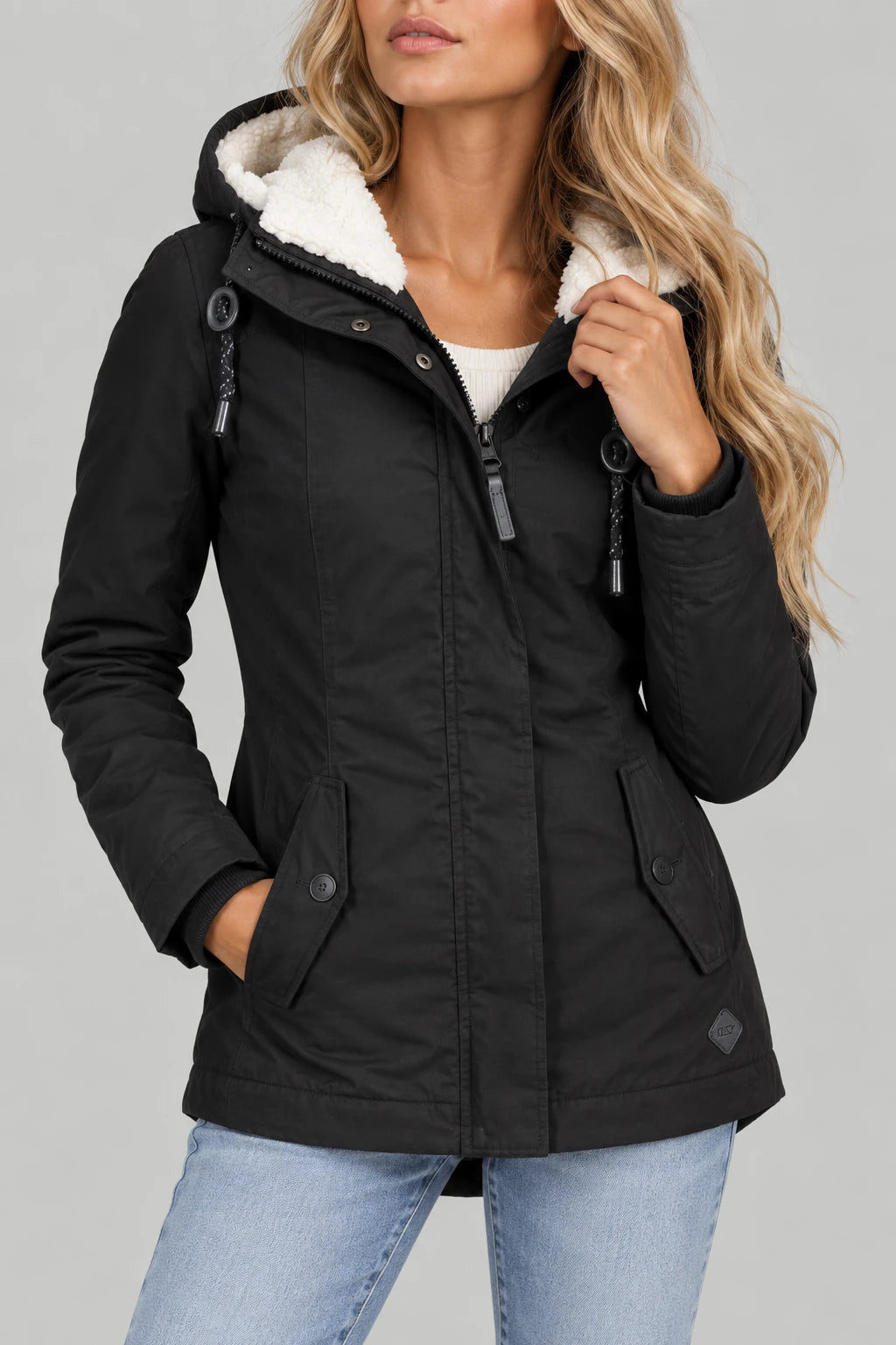 Sherpa-Lined Hooded Winter Parka - Black