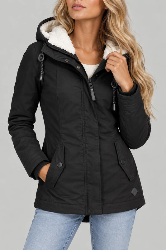 Sherpa-Lined Hooded Winter Parka - Black