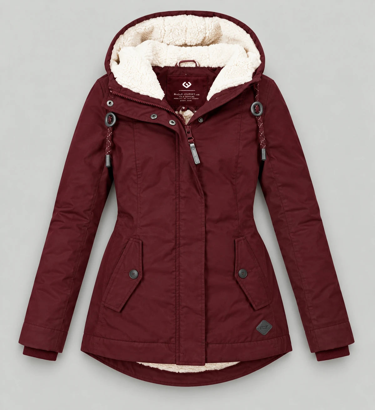 Sherpa-Lined Hooded Winter Parka - Burgundy