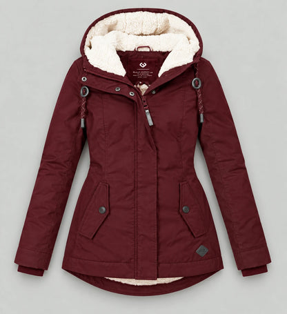 Sherpa-Lined Hooded Winter Parka - Burgundy