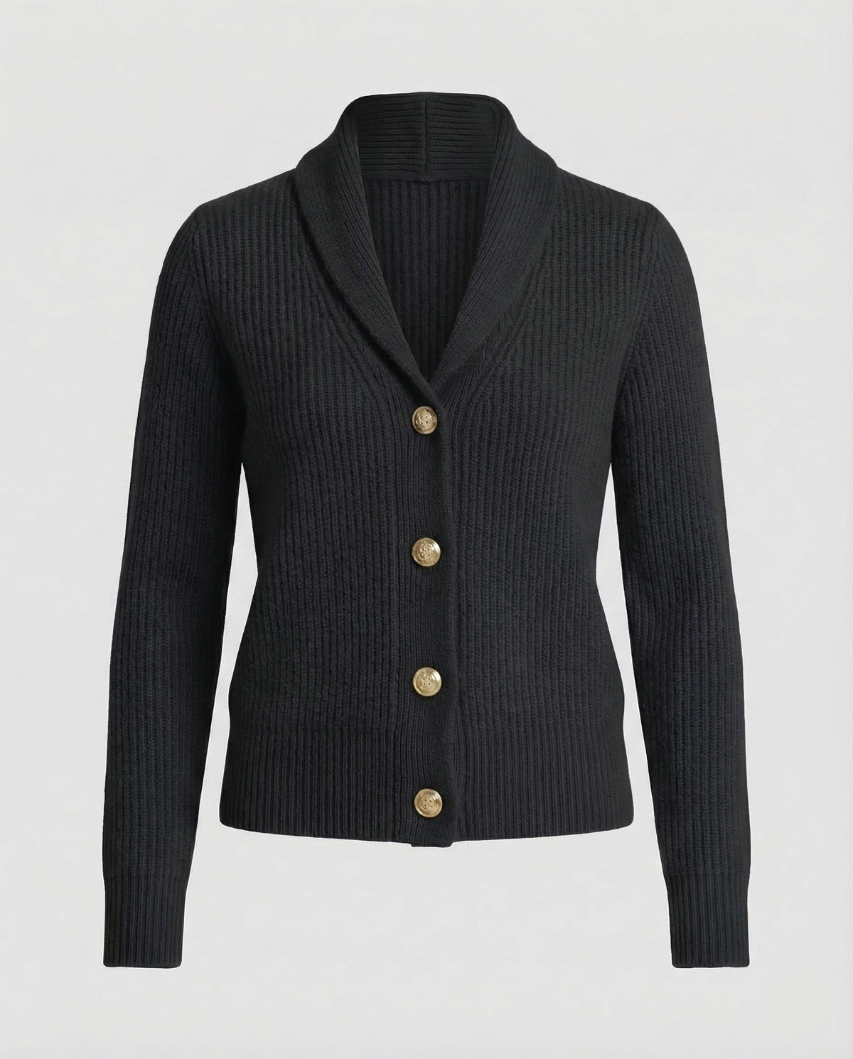 Lapel Collar Knit Cardigan - Black