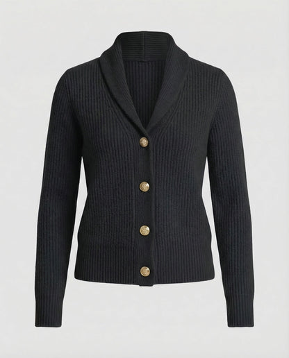 Lapel Collar Knit Cardigan - Black