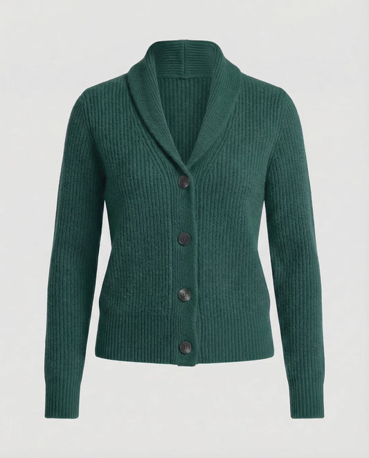 Lapel Collar Knit Cardigan - Dark Green