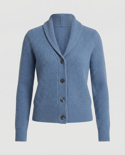 Lapel Collar Knit Cardigan - Light Blue