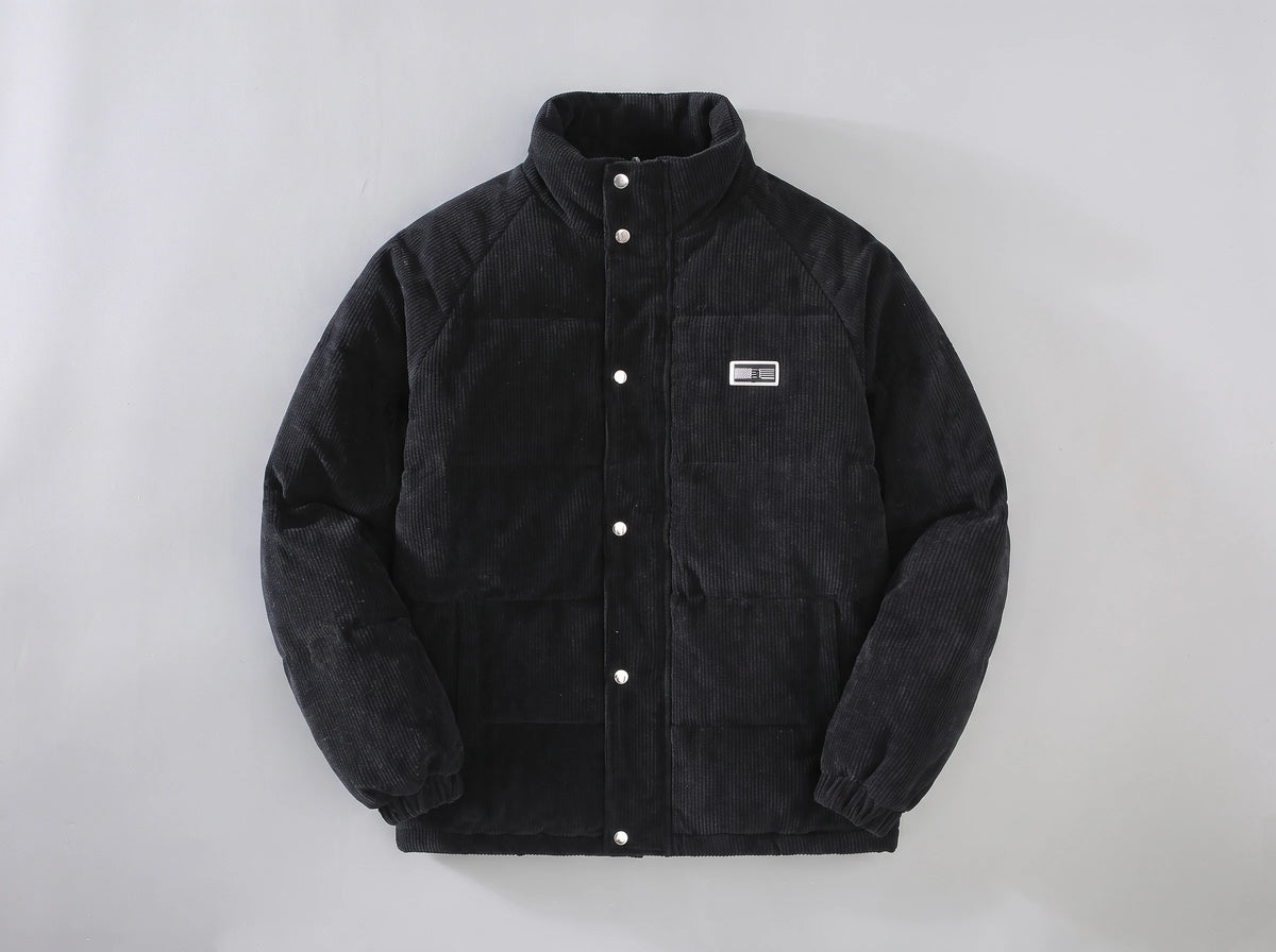 Padded Corduroy Warm Jacket - Black