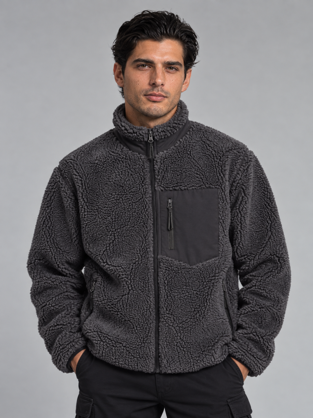 Men's Sherpa Fleece Jacket - Grey