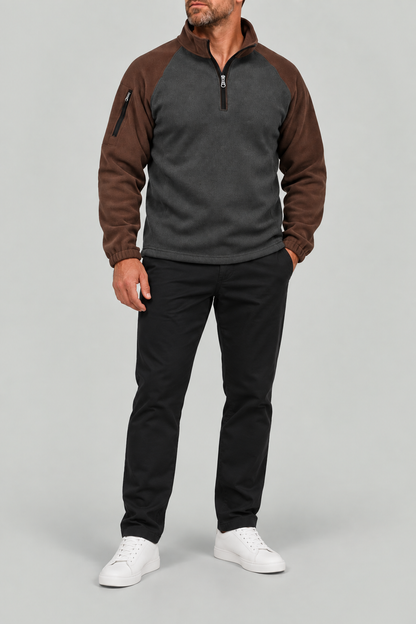 Two-Tone Funnel Neck Quarter-Zip Fleece Sweatshirt