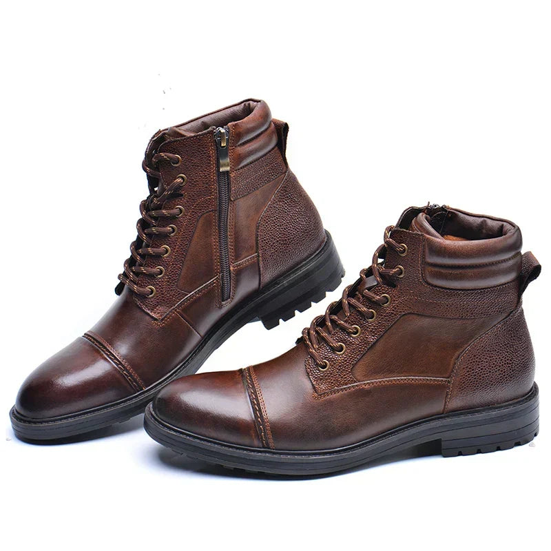 Side-Zip Lace Up Leather Ankle Boots