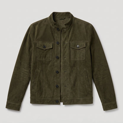 Button-Up Suede Trucker Jacket