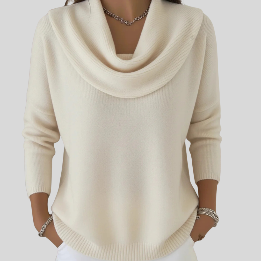 Draped Cowl-Neck Relaxed Knit Jumper - Beige