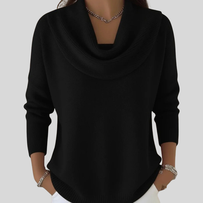 Draped Cowl-Neck Relaxed Knit Jumper - Black