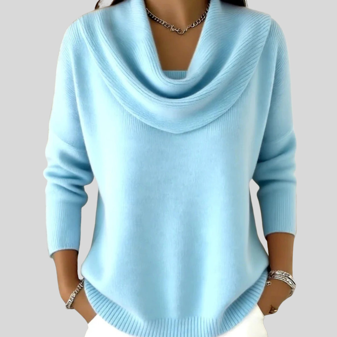 Draped Cowl-Neck Relaxed Knit Jumper - Blue