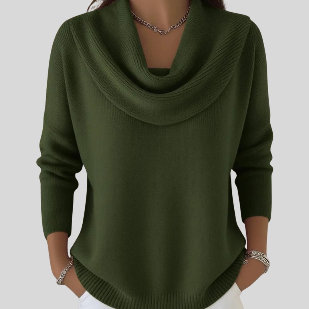 Draped Cowl-Neck Relaxed Knit Jumper - Green
