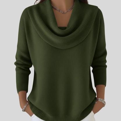Draped Cowl-Neck Relaxed Knit Jumper - Green