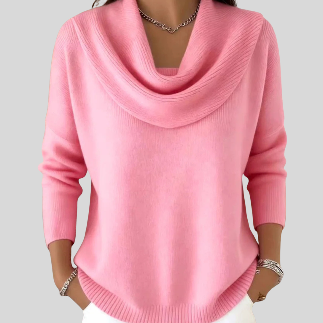 Draped Cowl-Neck Relaxed Knit Jumper - Pink