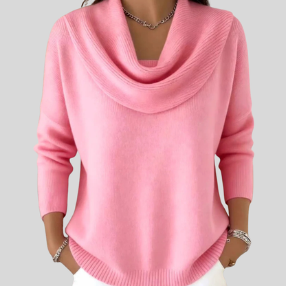 Draped Cowl-Neck Relaxed Knit Jumper - Pink