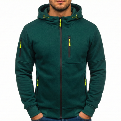 Full-Zip Cotton Blend Hoodie - Green